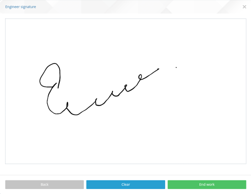 Screen capture of Engineer's signature on the mobile device