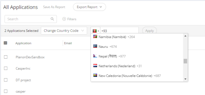 Country code drop-down list