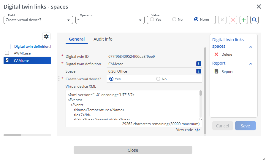 Digital twin settings