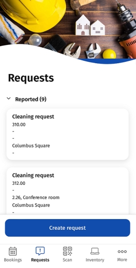 Screen of the Workplace Engagement app Requests module