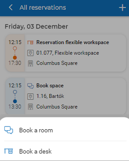 Screen capture displaying booking options