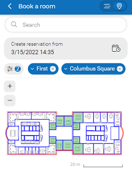 Screen capture displaying the floor plan with applied quick filters
