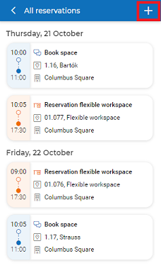 Screen of Workplace app displaying All reservations page