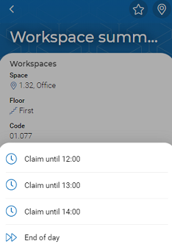 Screen capture of Workspace summary page with available reservation time slots
