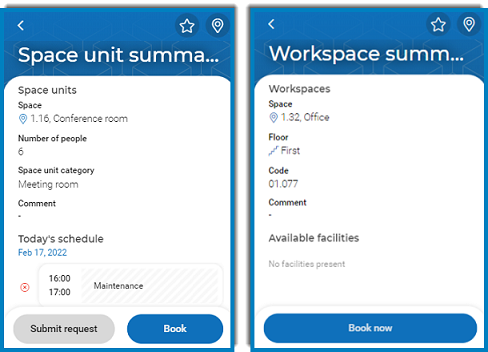 Screen capture displaying the Space unit / Workspace summary page