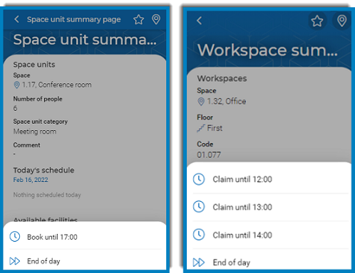 Screen capture showing examples of reservation time slots