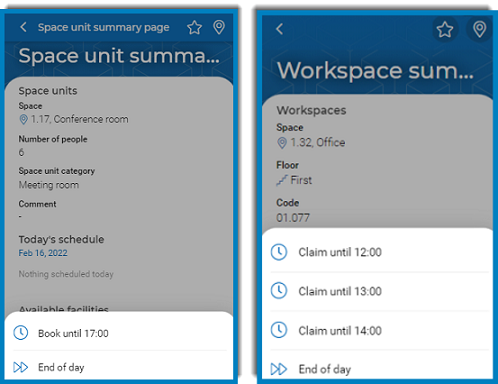 Screen capture of reservation time slots