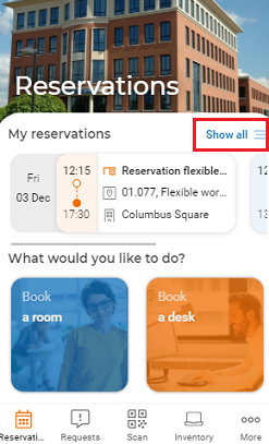 Screen capture displaying Show all tab on Reservations page