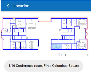 Screen capture of floor plan displaying the location of the reservation