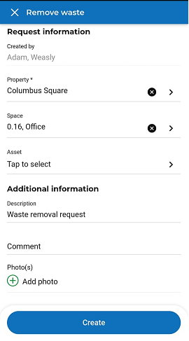 Screen capture of Workplace Engagement app displaying Request information