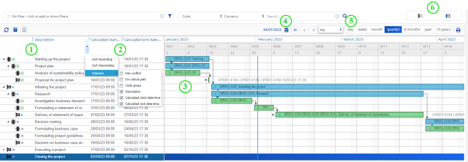 Screen capture of the Graphical planner in Projects