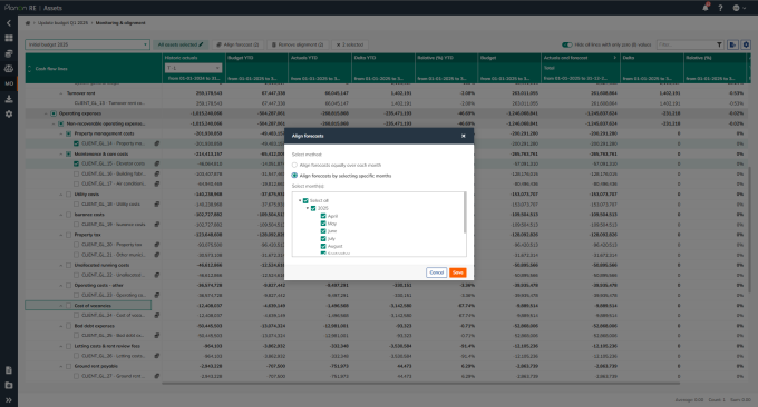 Screen capture of the Alignment screen