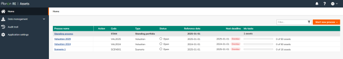 Screen capture of the Planon RE Assets Homepage