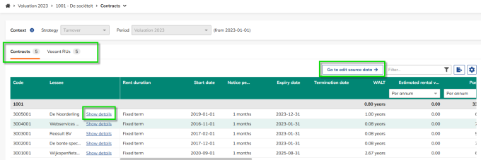 Screen capture of the input screen for Contracts