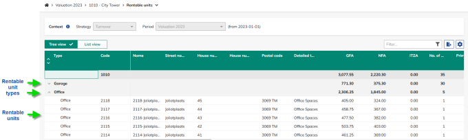 Screen capture of the input screen for rentable units