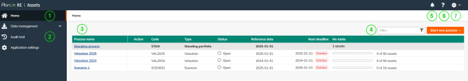Screen capture of the main screen components of the Planon Real Estate Management application