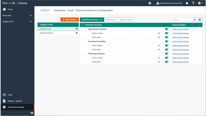 Settings Enterprise - Excel – Financial statement configuration