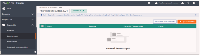 Financial Plan – Source data Excel