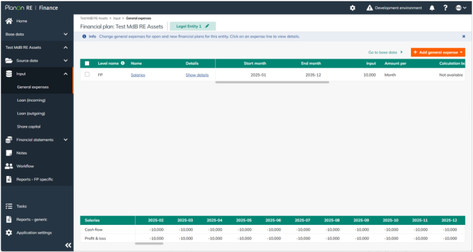Financial Plan – General Expenses, overview