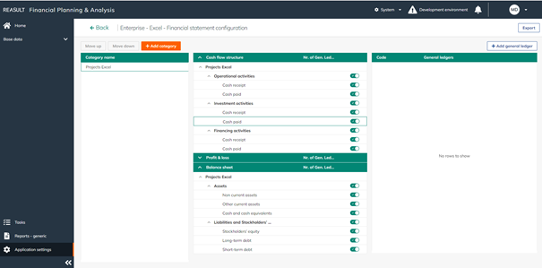 Settings Enterprise - Excel – Financial statement configuration