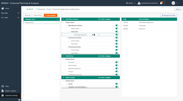 Settings Enterprise - Excel – Financial statement configuration at General Ledger level