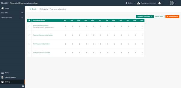 Settings Enterprise – Payment Schedules