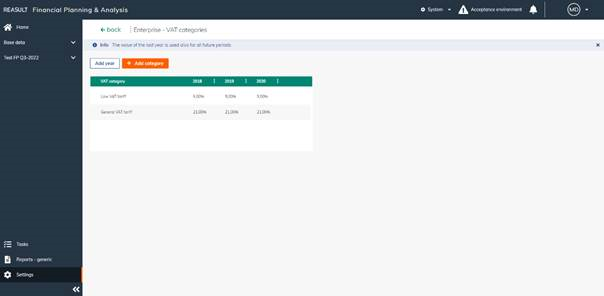 Settings Enterprise – VAT Categories