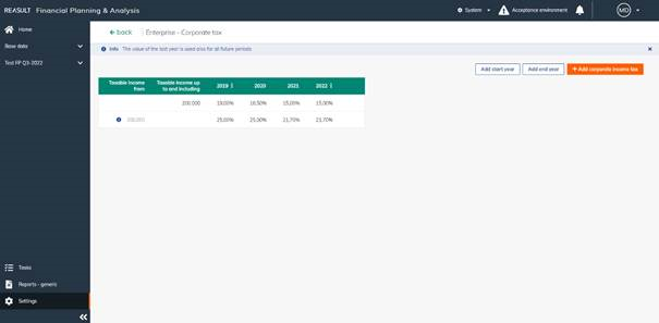 Settings Enterprise – Corporate Tax