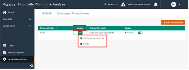 Enterprise Application settings – Configuring or Deleting Financial Rules