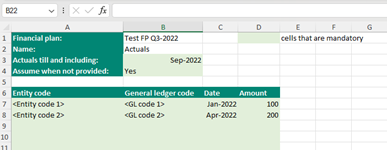 Example of An Excel actuals import file