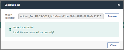 Source data Excel – message after successful import