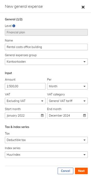 Financial Plan – General Expenses, step 1