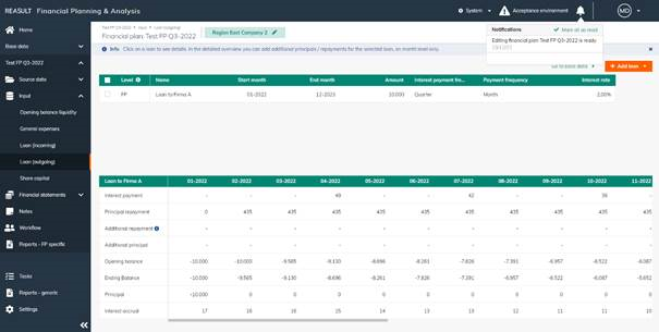 Financial Plan – Loan outgoing