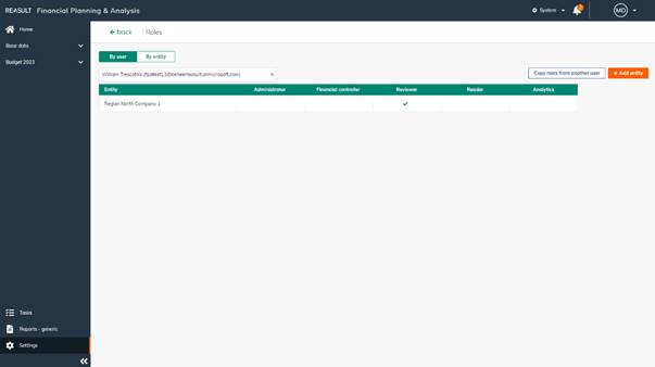 Application Settings – User Roles by User