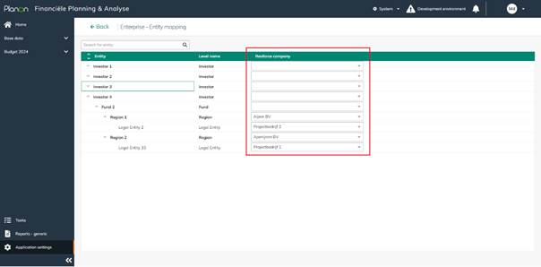 Settings Enterprise – Entity mapping