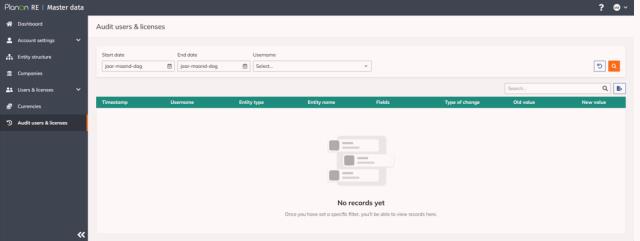 Example – overview of user and license changes