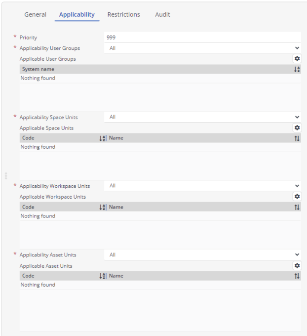 Screen capture of reservation policy applicability