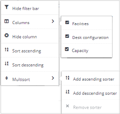 Screen capture showing the shortcut menu with column and sorting options