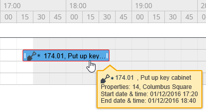 Screen capture showing a work assignment outside working hours (with a red border)