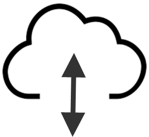 Schematic image of a cloud with a two-pointed arrow symbolizing upload/download.