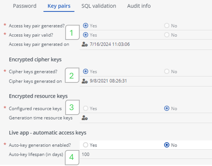 Key pairs settings