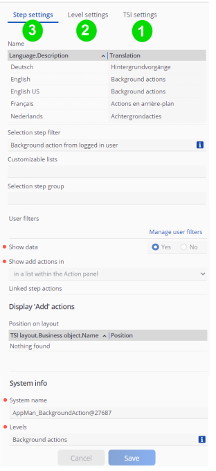 Example of a TSI details settings screen