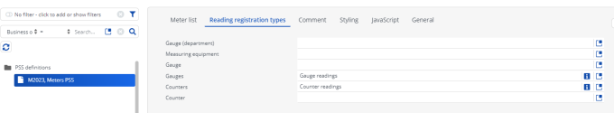 Screen capture showing the tab where you can configure the reading registration types