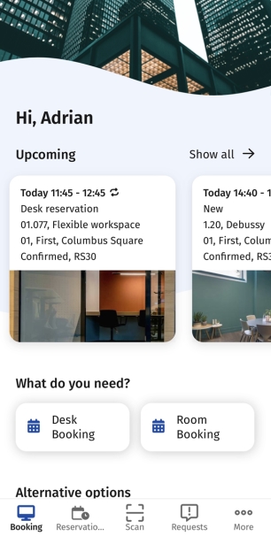 Screen capture displaying the Booking module start page