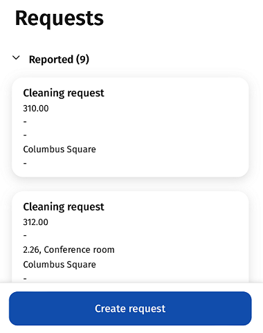 Screen of the Workplace solution's Requests module