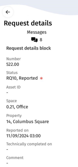 screen of Weapp displaying Request details page